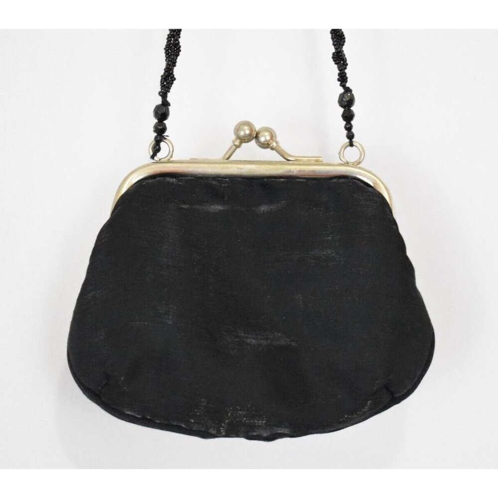 Vintage Beaded Chain Bag Satin Purse Flower Fairy Y2K Whimsigoth Silver Clasp